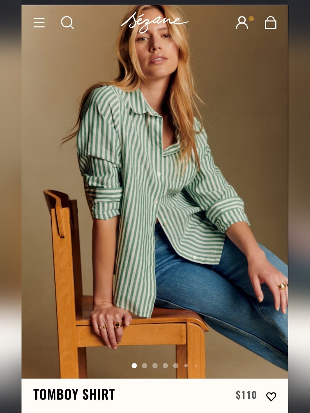 Sz 42 / 10 Sezane Ecru & Green Tomboy Button Up Top